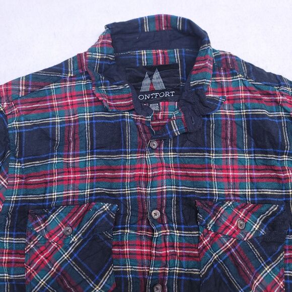 Montfort Tartan Flannel Casual Button Up Shirt Mens Size Medium M Black Red - Picture 1 of 10